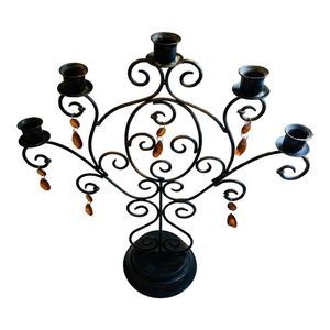 Vintage Victorian goth Candlestick Holder large dangling stones centerpiece